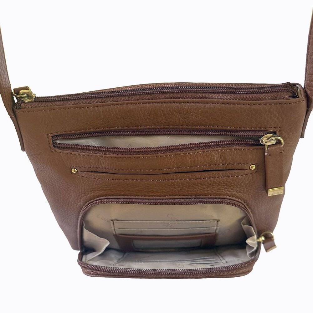 CK Brown Leather Shoulder Bag Crossbody Med Purse Pockets Y2K 90s Commute Office - Picture 4 of 9